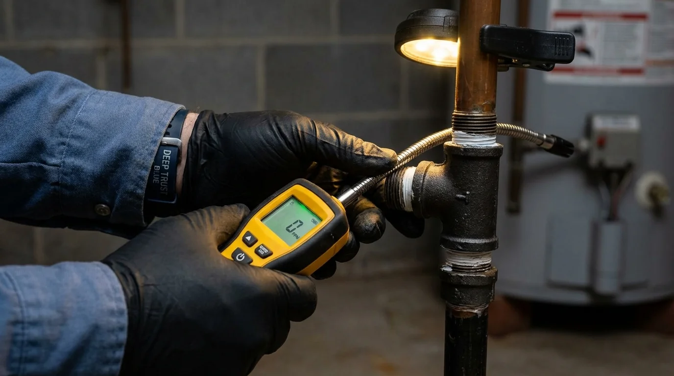 Gas leak detection with electronic sniffer by Johns Plumbing LLC in Hancock