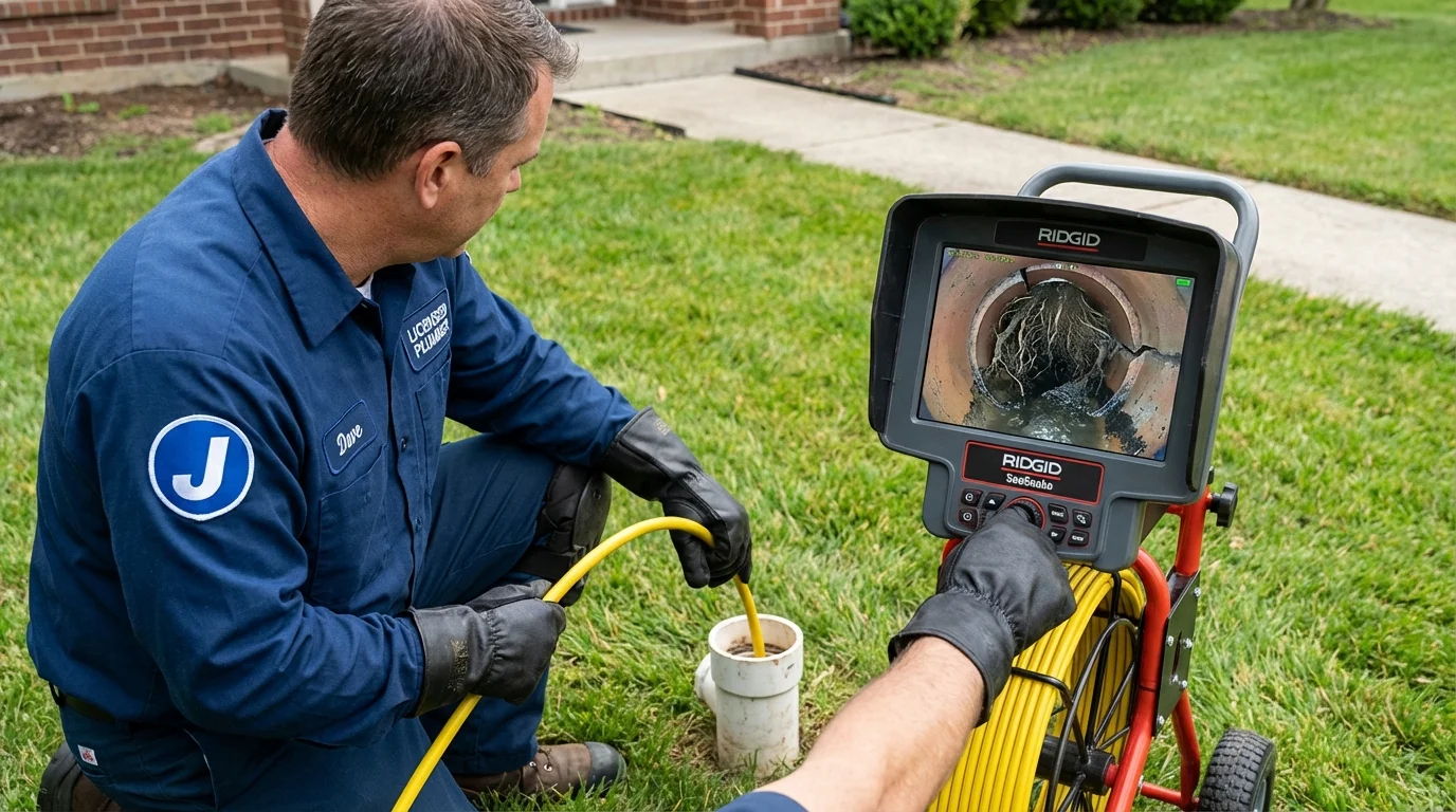 Sewer camera inspection being performed by Johns Plumbing LLC in Hancock